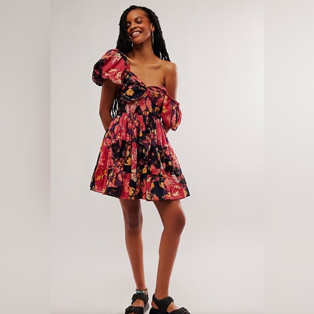 Free People Sun-drenched Black, Pink, Purples Babydoll Mini Sundress Size Large